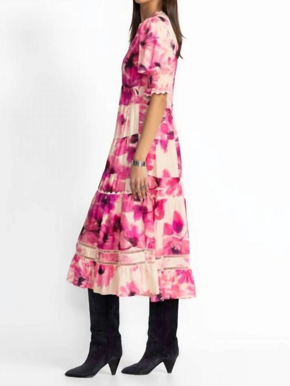 Johnny Was Jade Daphne Floral Tea Length Dress Size Medium NWT Aurora - Picture 2 of 8